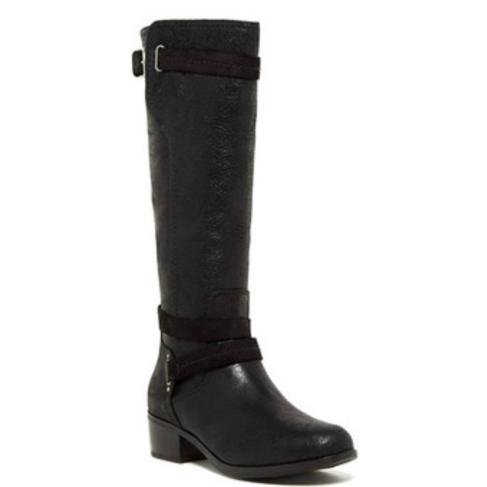 UGG Darcie Black Distressed Leather Tall Equestrian Boots Buckle Women's 10M